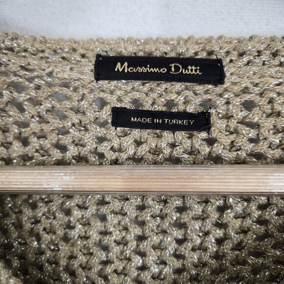 Massimo Dutti Cardigan Sweater XL Gold Metallic Open Knit Long Sleeve Old Money - Picture 9 of 16